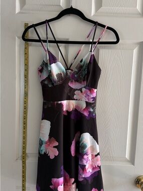 Charlotte Russe Black Mini Dress with Pink & Purple Floral Print